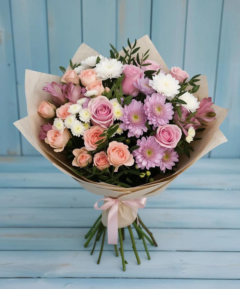 Букет цветов из: Хризантемы, Розы и Альстромерии в Югорске
