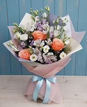 Букет цветов из:  Лизиантусы, Розы, Альстромерии и Гипсофила #REPLACE_PRED# Югорске