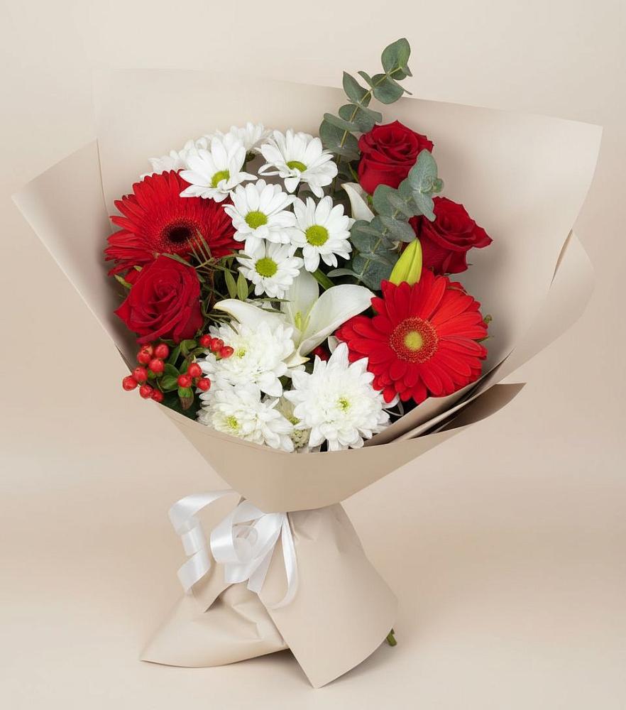 Букет цветов из: Розы, Хризантемы, Герберы и Лилии в Югорске