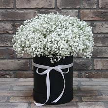 Цветочная композиция из Гипсофила в шляпной коробке в Югорске