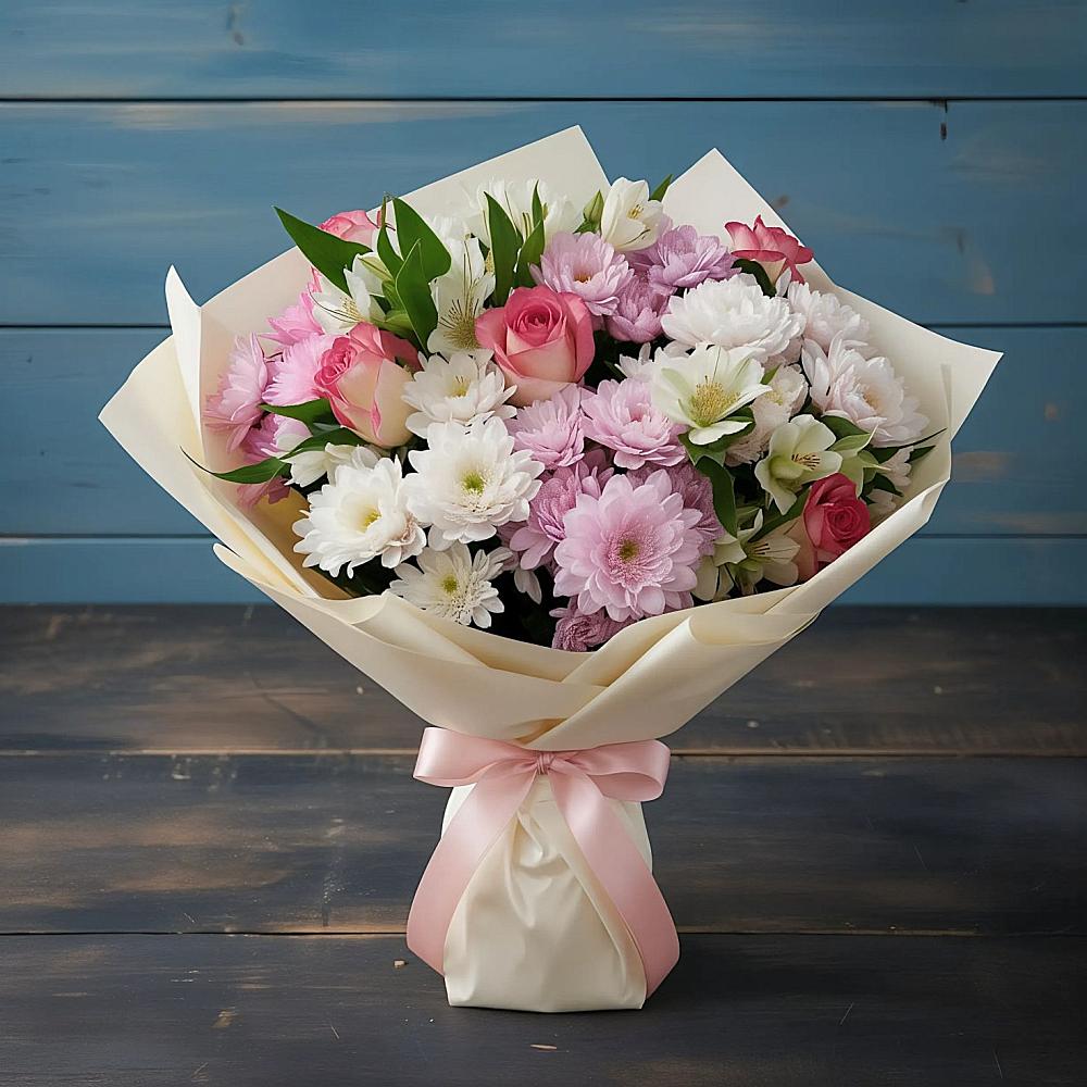 Букет цветов из: Хризантемы, Альстромерии и Розы в Югорске